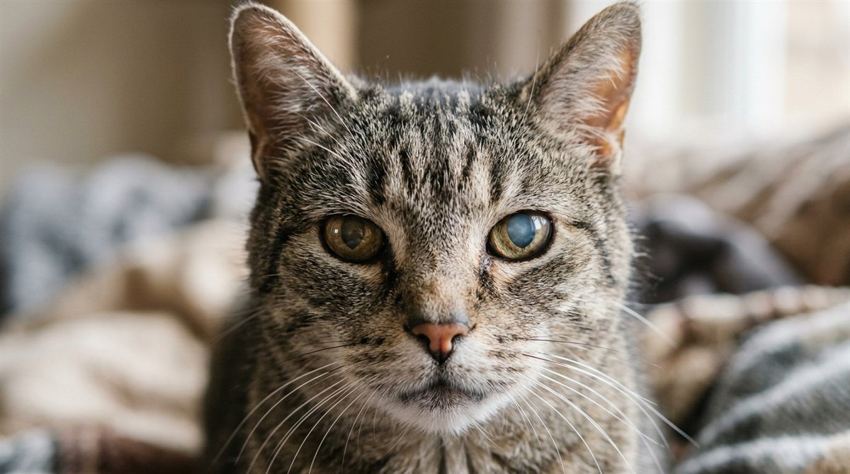 Nahaufnahme des Auges einer älteren Katze