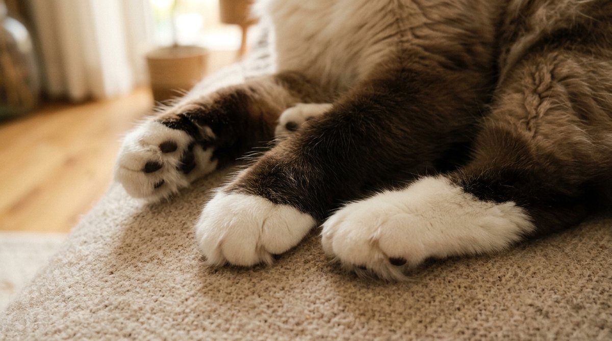 Die charakteristischen wei&szlig;en Handschuhe an den Pfoten einer Heiligen Birma