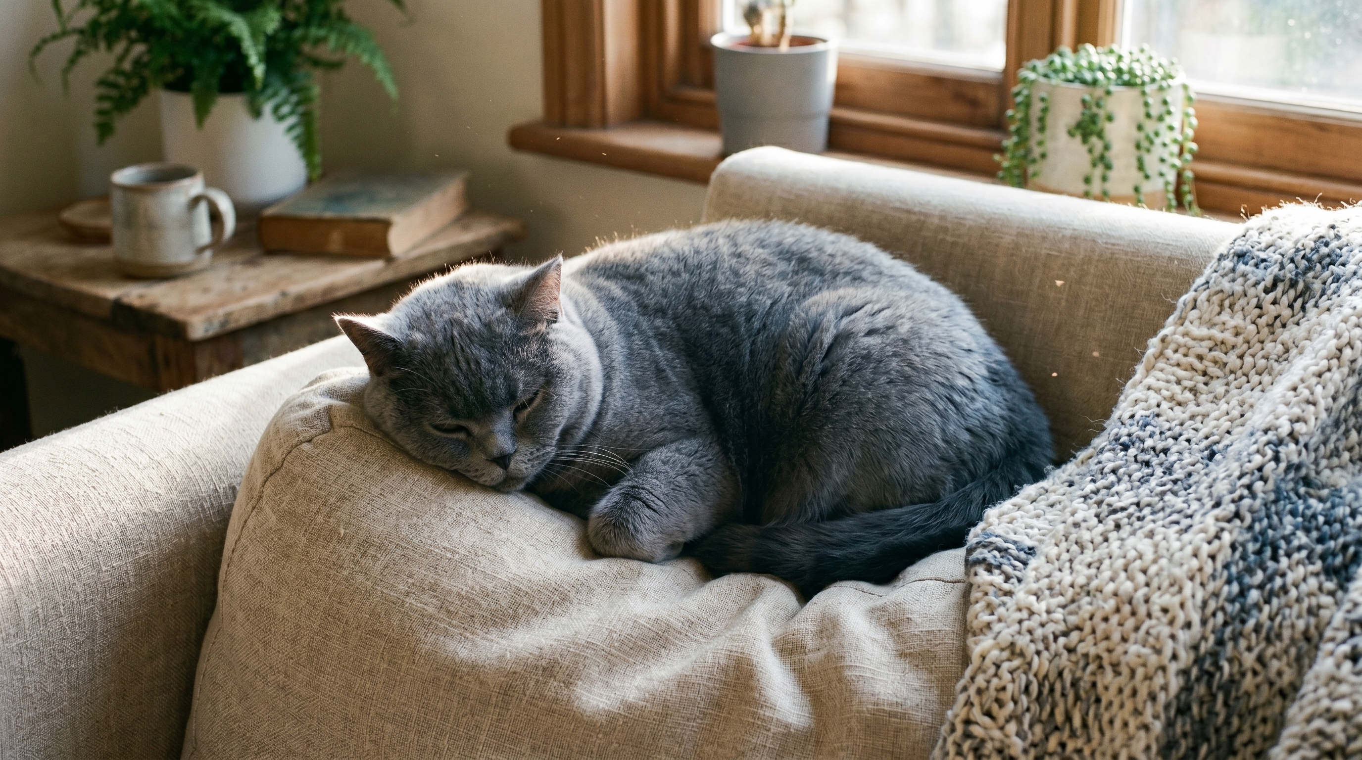 BKH schl&auml;ft gem&uuml;tlich auf dem Sofa — der Inbegriff von Hygge
