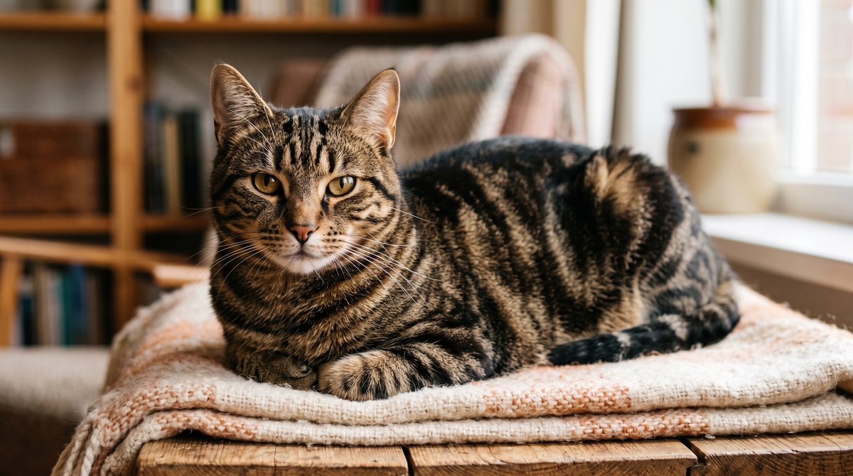 Braun getigerte Europäisch Kurzhaar mit kr&auml;ftigen Tabby-Streifen
