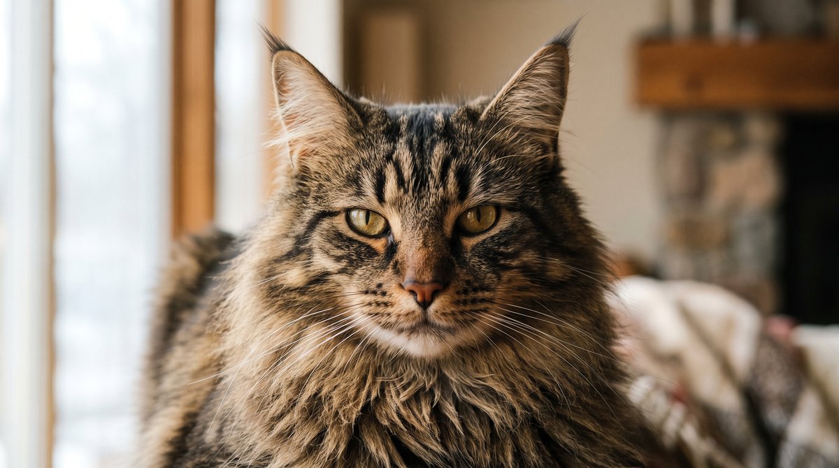 Norwegische Waldkatze mit Luchspinseln an den Ohren und dreieckigem Kopf